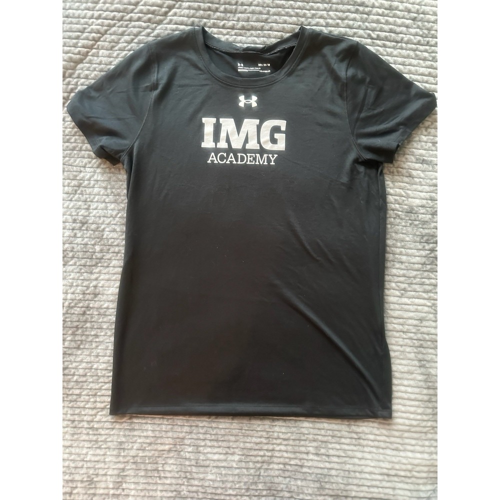 Under Armour IMG Academy Black Ladies T-shirt Sz Medium Loose Pre-owned